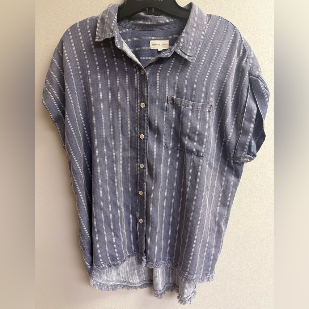 Thread & Supply Blue and White Striped Short Sleeve Button-Down Shirt